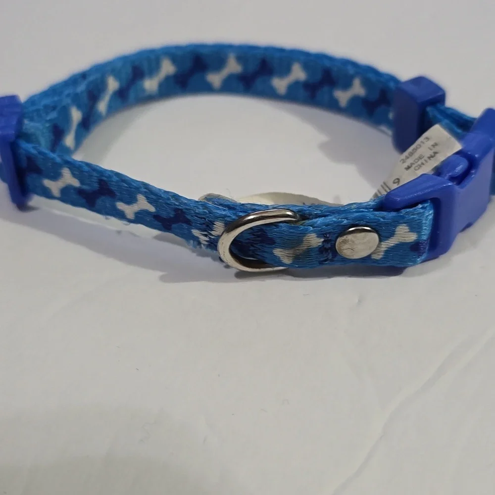 Blue Dog Bone Patterned Small Dog Collar
